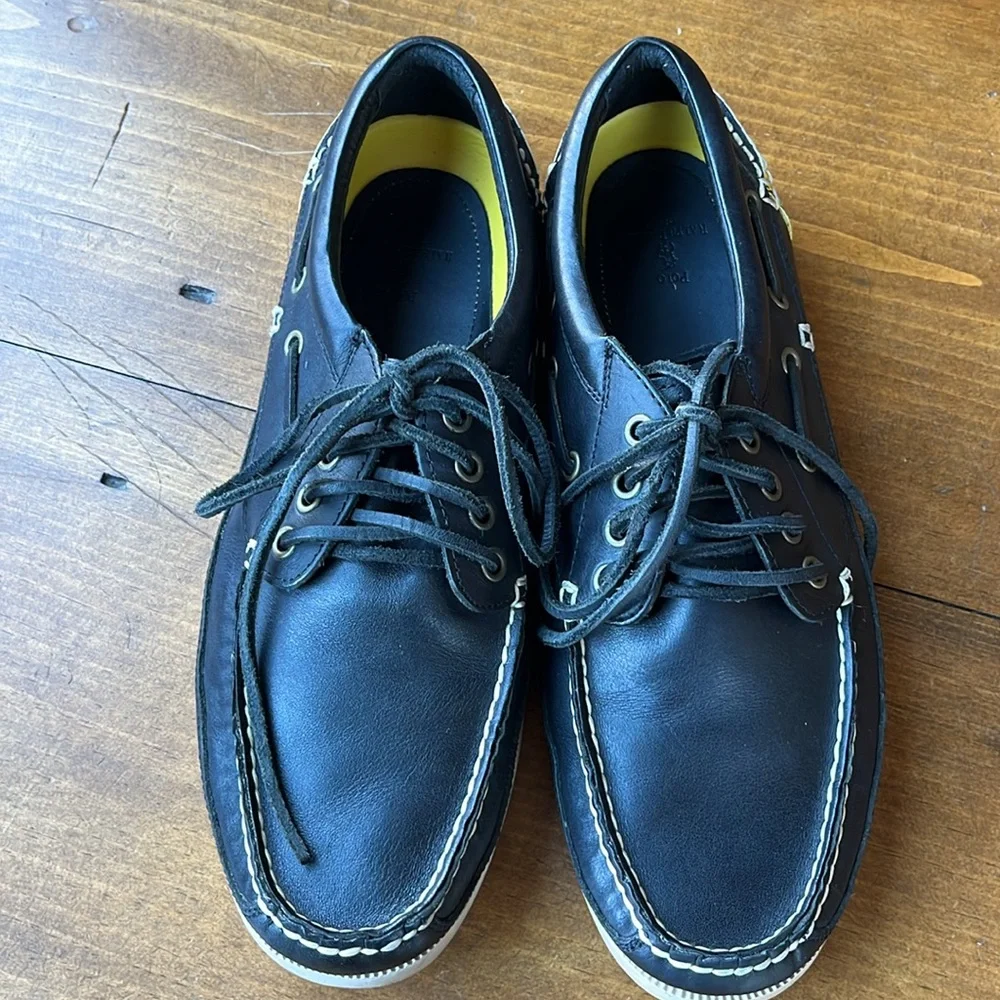 Polo Ralph Lauren Black Yellow Leather Boat Shoes - Sz 11D